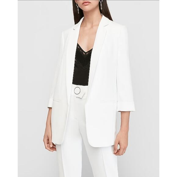 Express Rolled Sleeve Boyfriend Blazer - White - XS - Picture 1 of 7